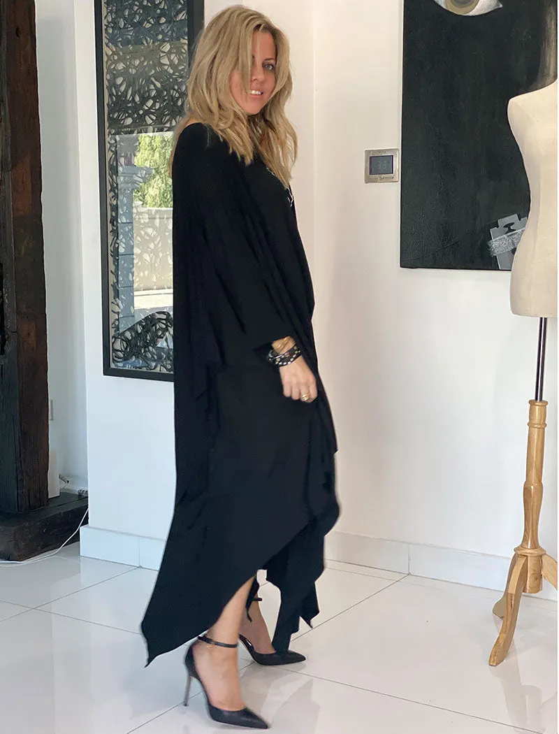 3/4  Sleeves Poncho Top - Black /African Lady