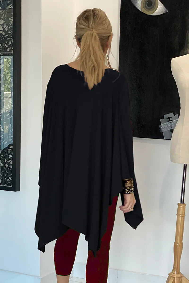 3/4  Sleeves Poncho Top - Black /African Lady