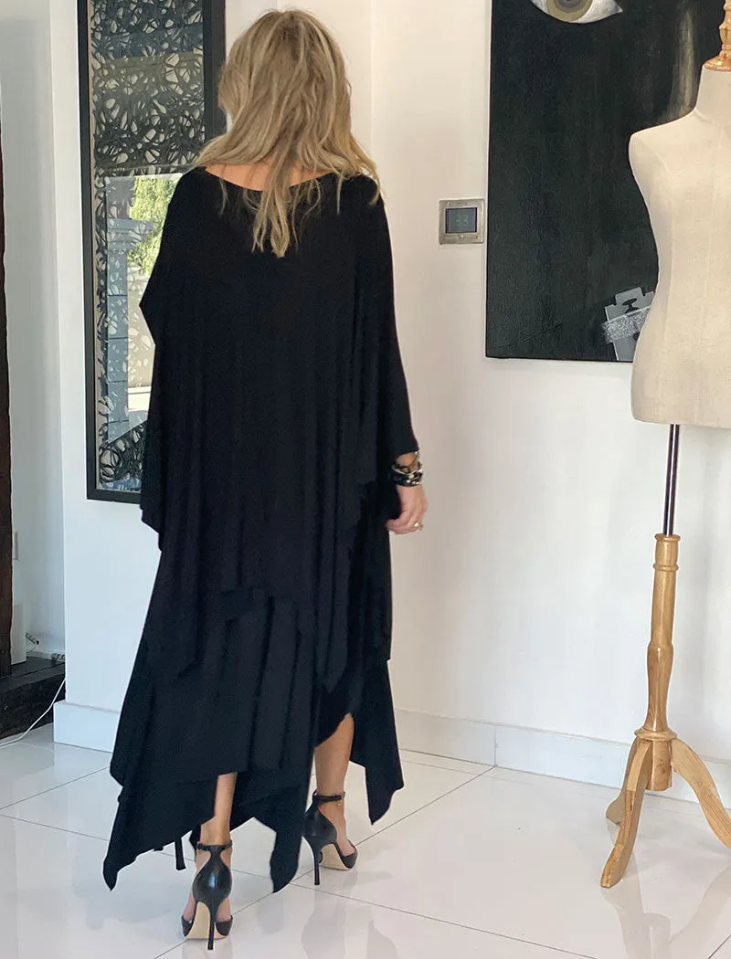 3/4  Sleeves Poncho Top - Black /African Lady