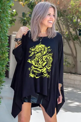 3/4  Sleeves Poncho Top - Dragon