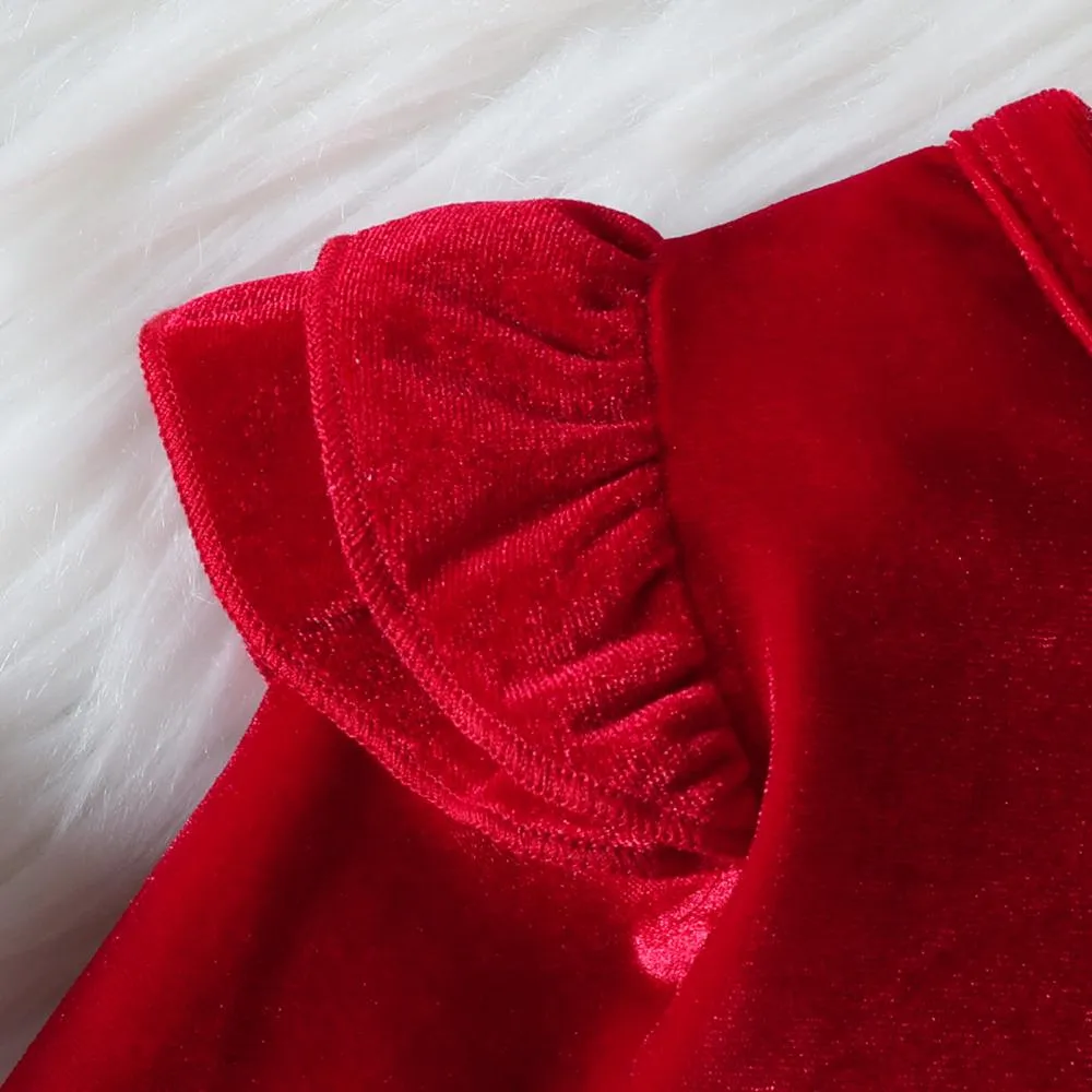 Christmas Girls Red Top Belt Leather Skirt Set Wholesale Girls Clothes