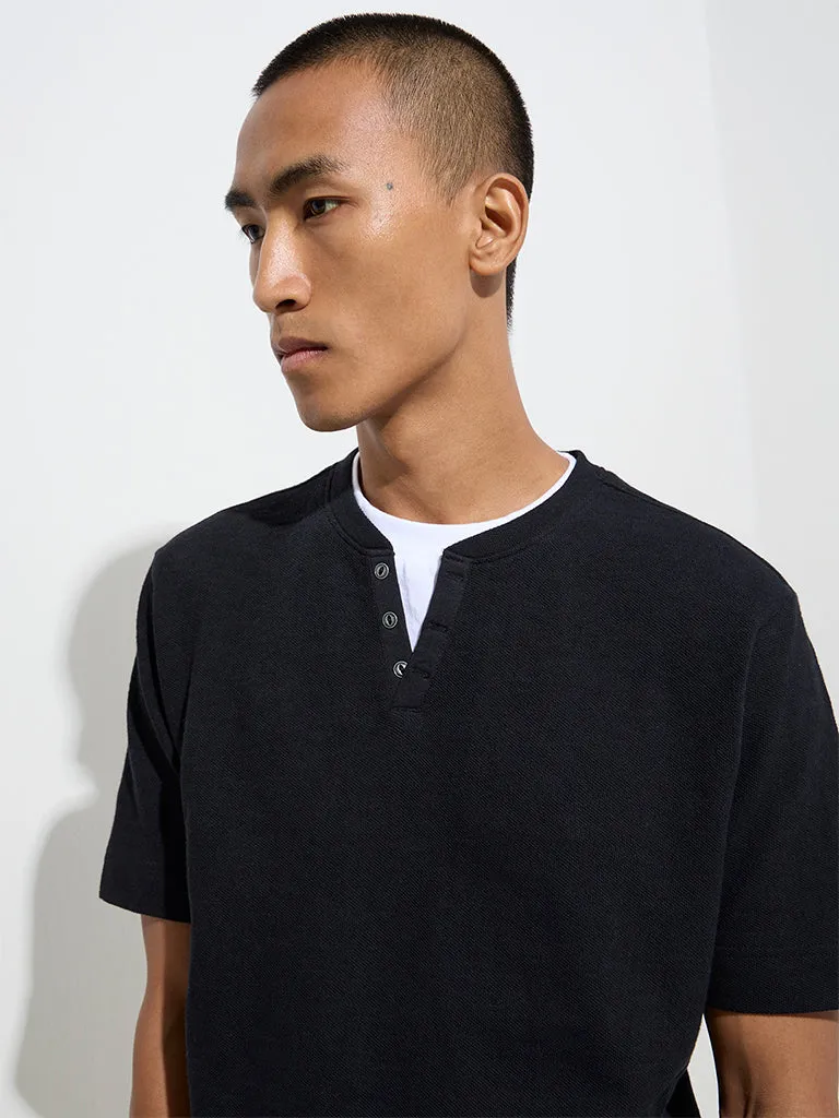 ETA Black Solid Slim-Fit Cotton T-Shirt