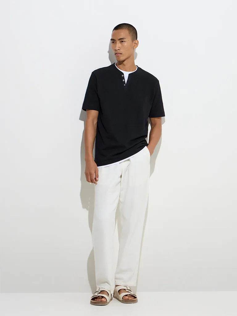 ETA Black Solid Slim-Fit Cotton T-Shirt