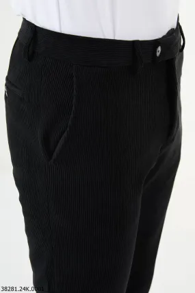 HolloMen Black Corduroy Slim-Fit Dress Pants.