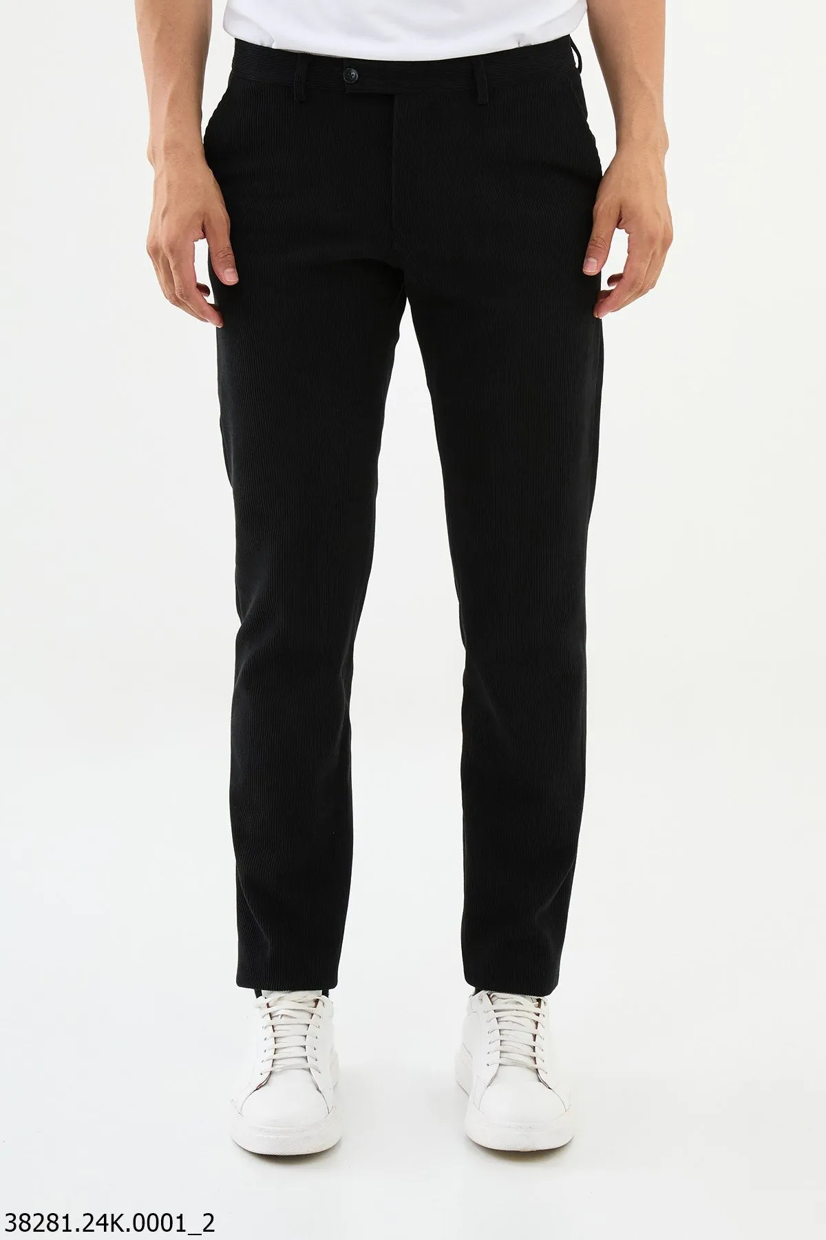 HolloMen Black Corduroy Slim-Fit Dress Pants.