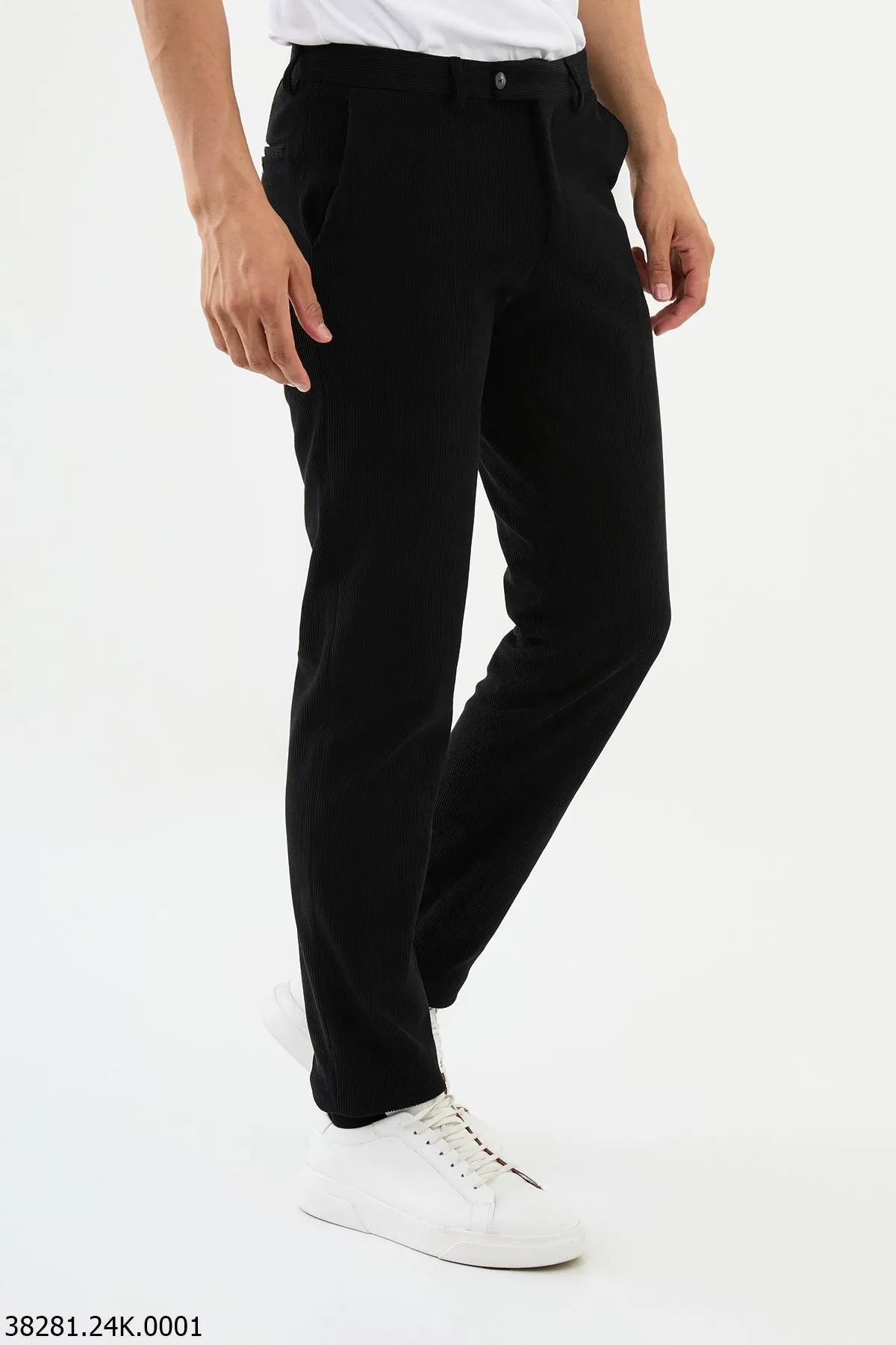 HolloMen Black Corduroy Slim-Fit Dress Pants.
