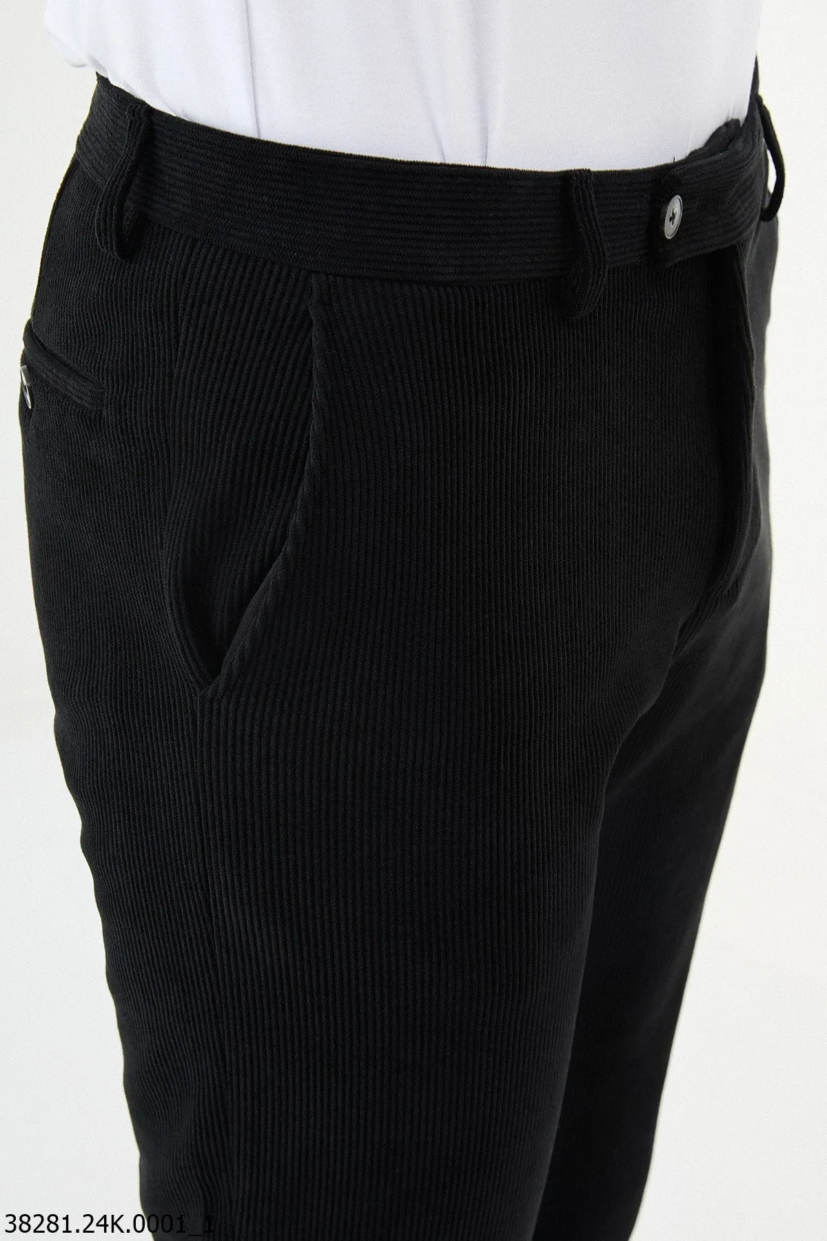 HolloMen Black Corduroy Slim-Fit Dress Pants.