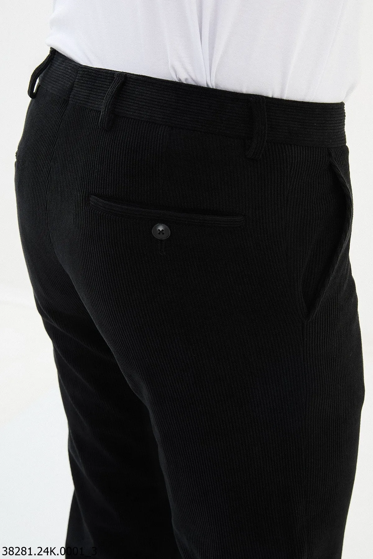 HolloMen Black Corduroy Slim-Fit Dress Pants.