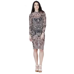 Jaune Voodoo Aztec Tattoo Print Nude Dress