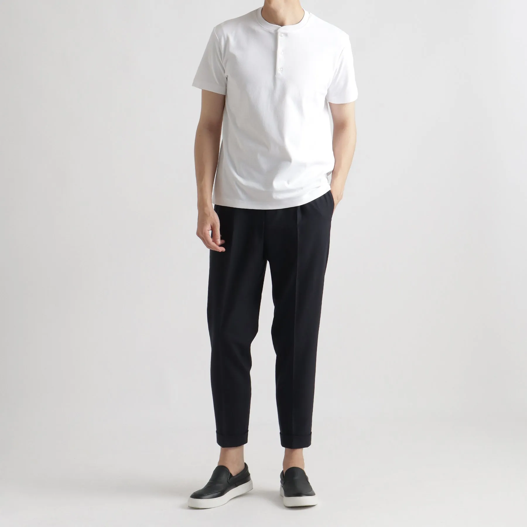Tailored Henley Neck T-shirt Color: White