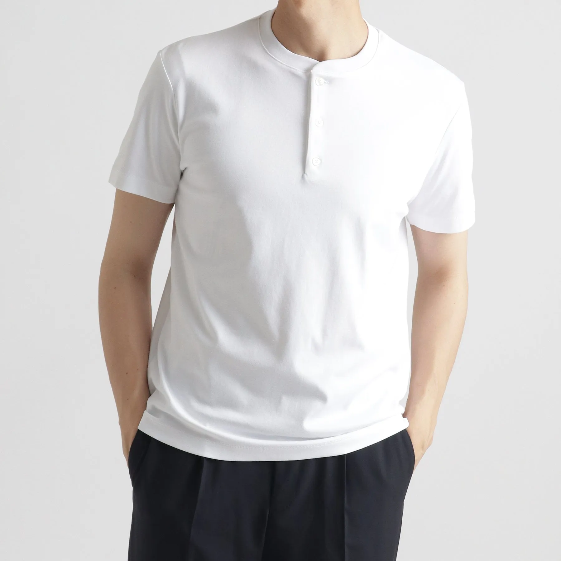 Tailored Henley Neck T-shirt Color: White
