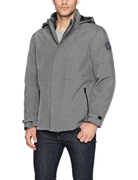 Tommy Hilfiger Men's 3-in-1 Soft Shell Jacket with Hooded Puffer Insert, Heather Grey, Large