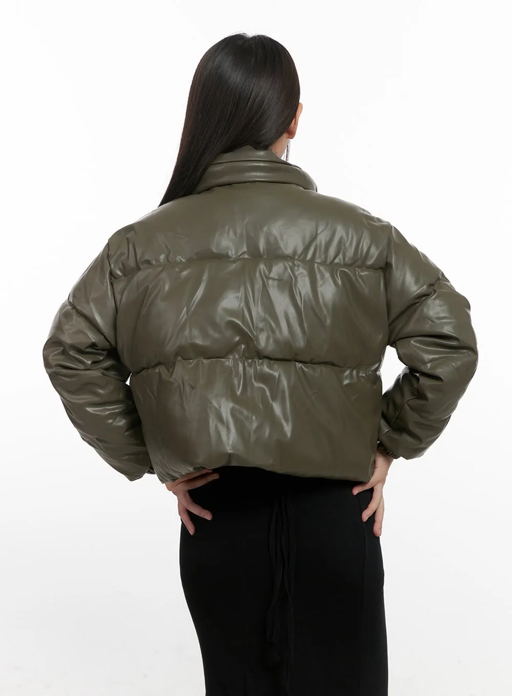 Urban Edge Faux Leather Puffer Jacket CN419